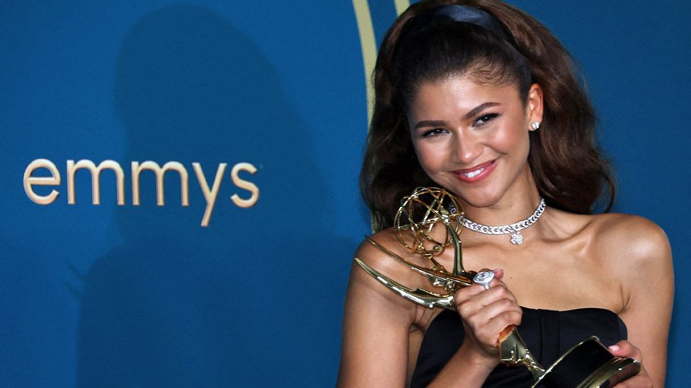 Zendaya with her Emmy Award